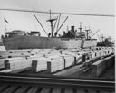 Ship CASPIANA at dock with lumber , 2/10/54, #28146_1