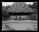 Grays Harbor College class of 1984 outside Bishop Center for the Performing Arts, 6/10/1984, #68894_1