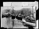 Lumber dock scene, Wishkah River looking north, circa 1905, #4454_1