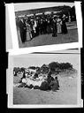 Picnickers at the beach ; group with train , circa 1915, #4488_1