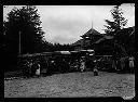 2 buses with students in front of school building, circa 1925, #4541_1