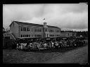 Wishkah School exterior with students and buses , circa 1925, #4542_1