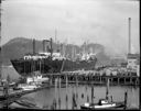 Ship MARINE ARROW at Schafer Bros. dock with  trollers FANNIE L. and SUNRISE, 1/26/55, #28868_1