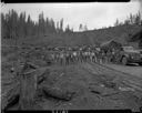 10 log trucks with one log loads, east Fork of Humptulips, 4/22/55, #29172_1