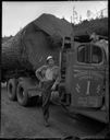 Cliff Morgan with Anderson & Middleton Logging Co. truck, 4/22/55, #29179_1