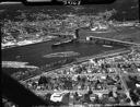 Aerial view of ship and bridges, 6/28/1961, #39368_1