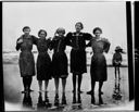 Five women and a young girl at the beach in bathing suits, circa 1912, #4490_1