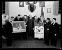 Moose Lodge group with painting and banner, 3/30/1937, #14852_1