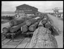 Trainload of logs at Port of Grays Harbor dock, circa 1948, #24760_1