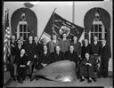 V. F. W. group with whale-shaped sign, 12/5/1937, #15241_1