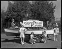 Poggie Club Lake Quinault Trout Derby boat and majorettes, circa 1940, #17085_1