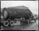 Two men with big fir log on truck, 2/8/1941, #18028_1