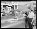 Jean Hall at Hall's Mobil Gas Station, Elma, 4/6/1953, #27238_1