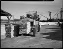 Wagar Lumber Co. Hyster lumber carrier on dock, 3/1/1950, #25298_1