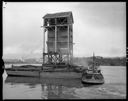 Tug HUSTLER moving fuel bin on barge from Cosmopolis , 9/14/1955, #29927_1