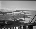 Log rafts on south side Chehalis River below RR bridge, 10/2/1956, #31553_1