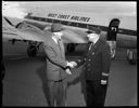 Chief Kromm? meeting fire underwriter at Bowerman Airport, 10/1956, #31624_1