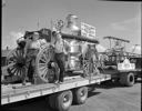 Steam fire engines and Old Tiger on truck and trailer, 5/24/1957, #32215_1