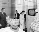 Presenting TV set to Grays Harbor Community Hospital ward, 12/1955, #30326_1