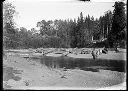 Logs on riverbank, circa 1910, #G0090_1