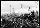 Copalis Lumber Co. locomotive number 3 on trestle made of pilings, circa 1910, #G0380_1