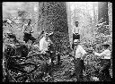 Alex Polson with U.S. Army officer and loggers at work, circa 1915, #G0560_1