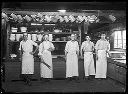 Cookhouse interior and five cooks, circa 1920, #G0576_1