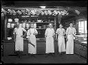 Cookhouse interior and five cooks, circa 1915, #G0577_1