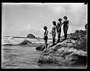 Four bathing beauties on rock, circa 1922, #G0942_1