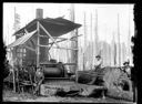 Four loggers with donkey engine, circa 1915, #G0638_1