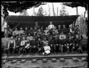 Group of loggers near shed, circa 1907, #G0652_1