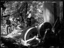 Five women and two men with yarder and  cable, circa 1910, #G0698_1