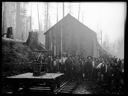 Railroad hand-car and railroad camp and loggers, circa 1910, #G1392_1