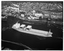 Aerial view of Terminal #2 & MV HOEGH MINERVA, largest ship at GH to date [1979], 9/17/1979, #65728_1