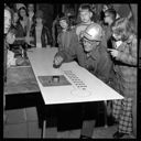 School children with sign painter at Crane Creek, 10/9/1975, #62601_1