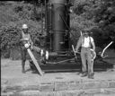 Donkey engine and loggers in vintage clothes, 5/26/1982, #67733_1