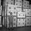 Man with pallets of Hammermill paper , 8/12/1985, #69466_1