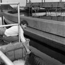 Man collecting water sample at plant, 10/15/1985, #69572_1