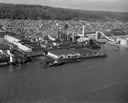 Aerial view of Rayonier plant & Rennie Island, 6/28/1957, #32340_1