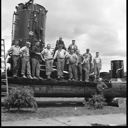 Moving old donkey engine to Last Spur Park, 6/1971, #58605_1