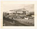 Two Japanese ships at Port terminal with big logs and hammerhead crane, circa 1951, #26889_1