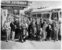 Visitors from Victoria with bus and driver at Morck Hotel, 4/6/1957, #32085_1