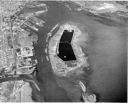 Aerial view of harbor with Rennie Island, 7/12/1957, #57701_1