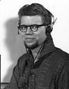  Portrait of unidentified man on KXRO staff, wearing headphones, 6/5/1959, #L400430_13