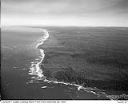 Looking north up the coastline from Taholah on the Quinault River, circa 1949, #L32R24F7_1